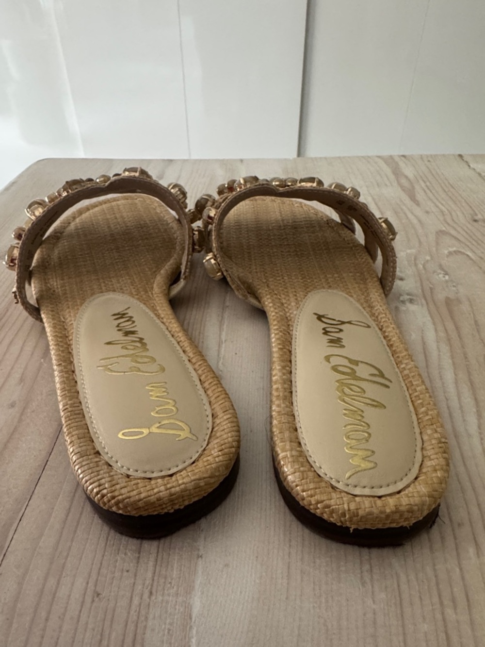 Sam Edelman Jeweled Straw Slide Sandal in Beige - Picture 4 of 6